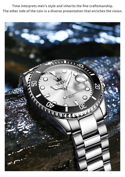 Reloj de hombre de cuarzo resistente al agua, con fecha automática y correa de acero