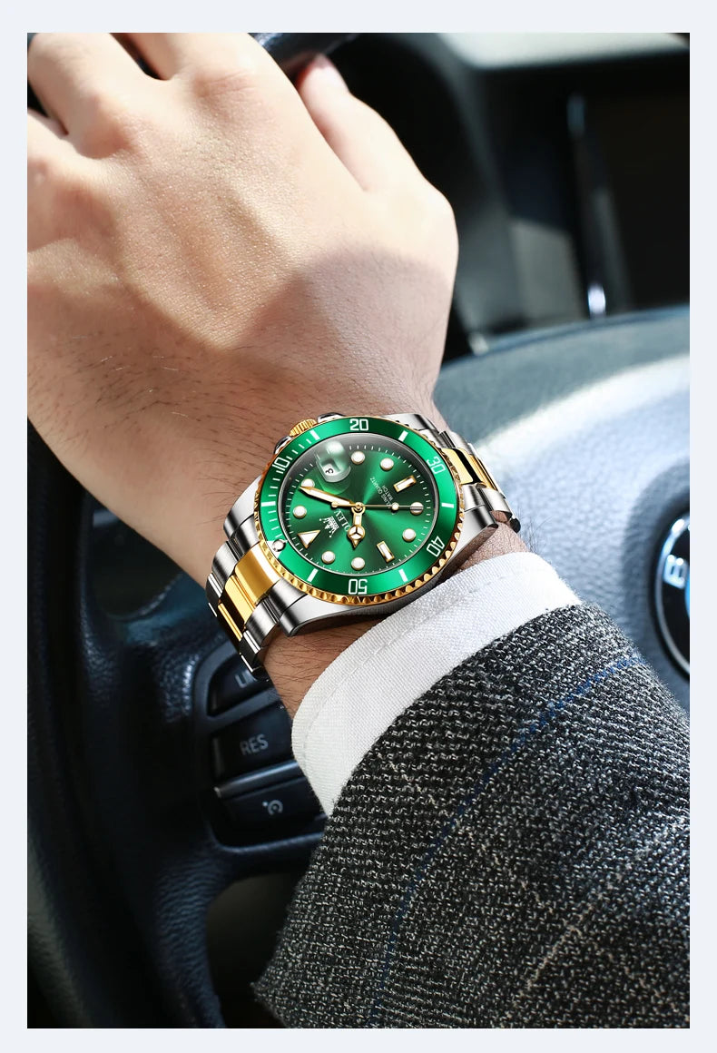 Reloj de hombre de cuarzo resistente al agua, con fecha automática y correa de acero