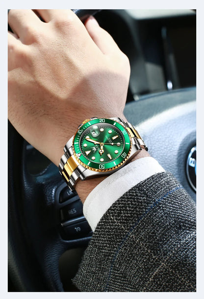 Reloj de hombre de cuarzo resistente al agua, con fecha automática y correa de acero
