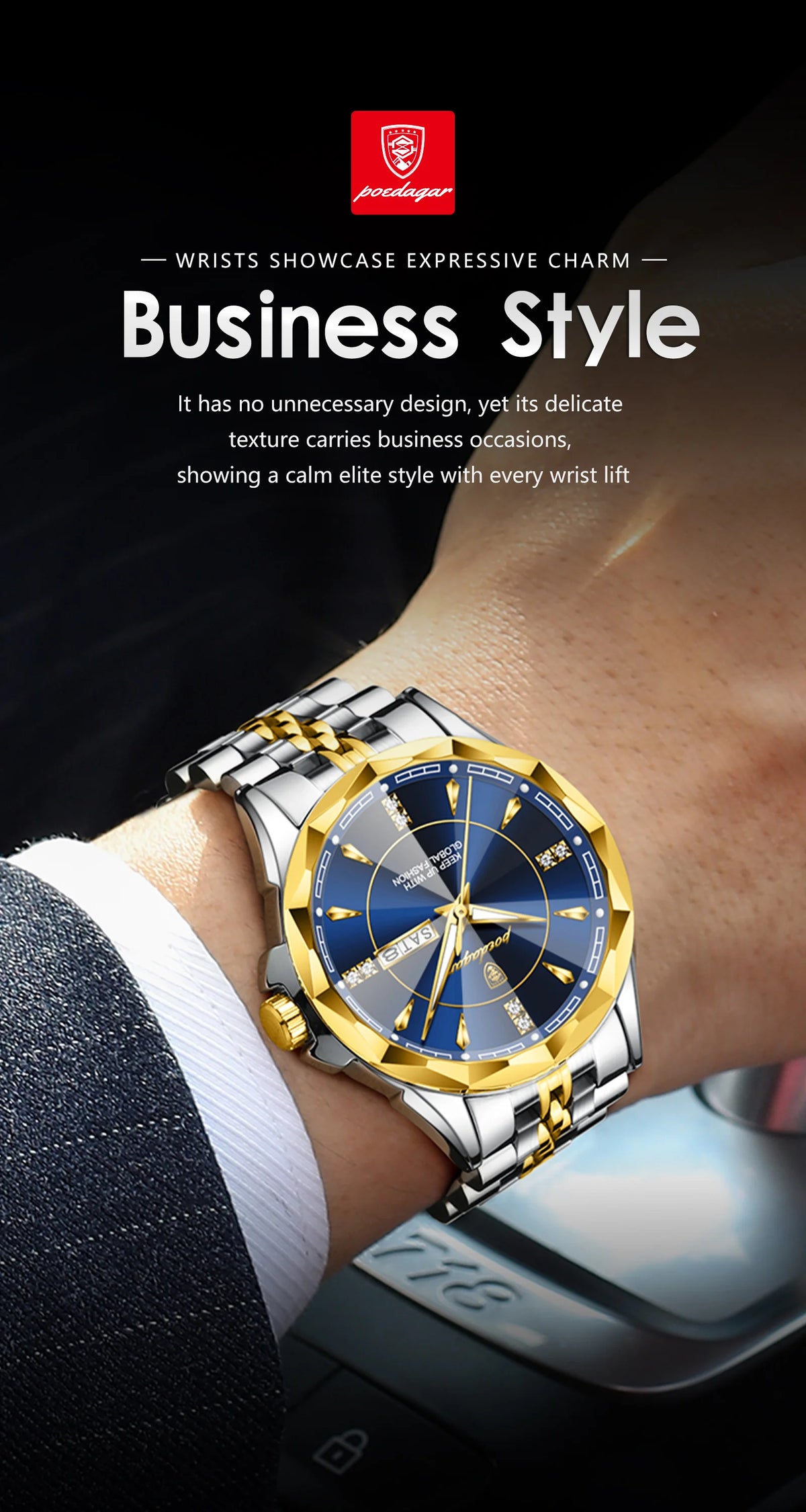 Reloj de hombre de acero inoxidable, sumergible, con fecha y día de la semana