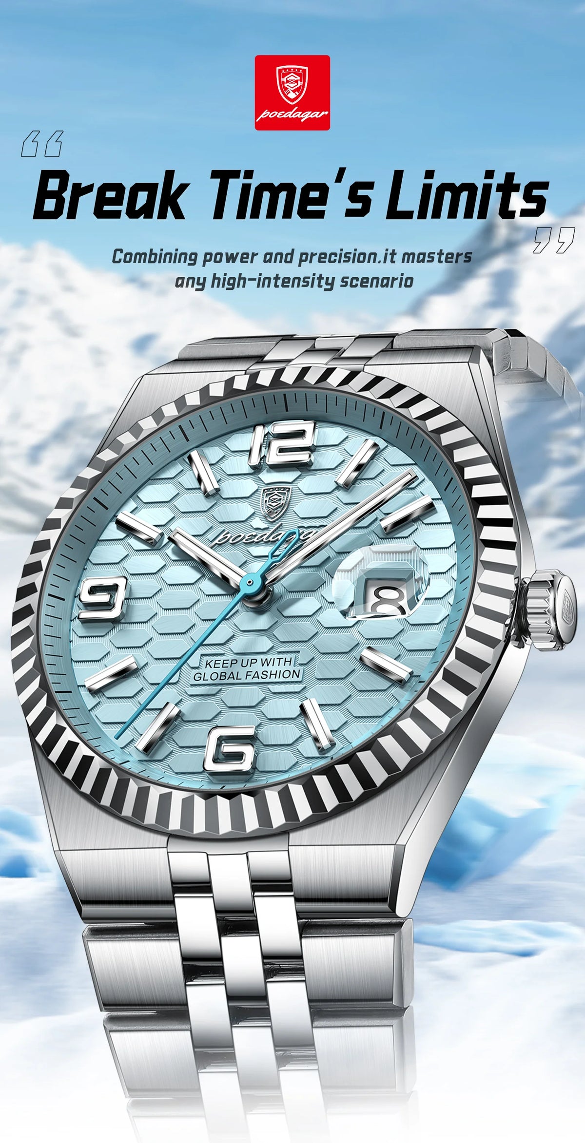 Reloj POEDAGAR de acero inoxidable para hombre, sumergible y con fecha
