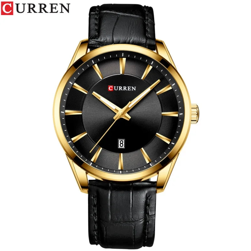 Reloj de hombre minimalista con calendario y correa de piel