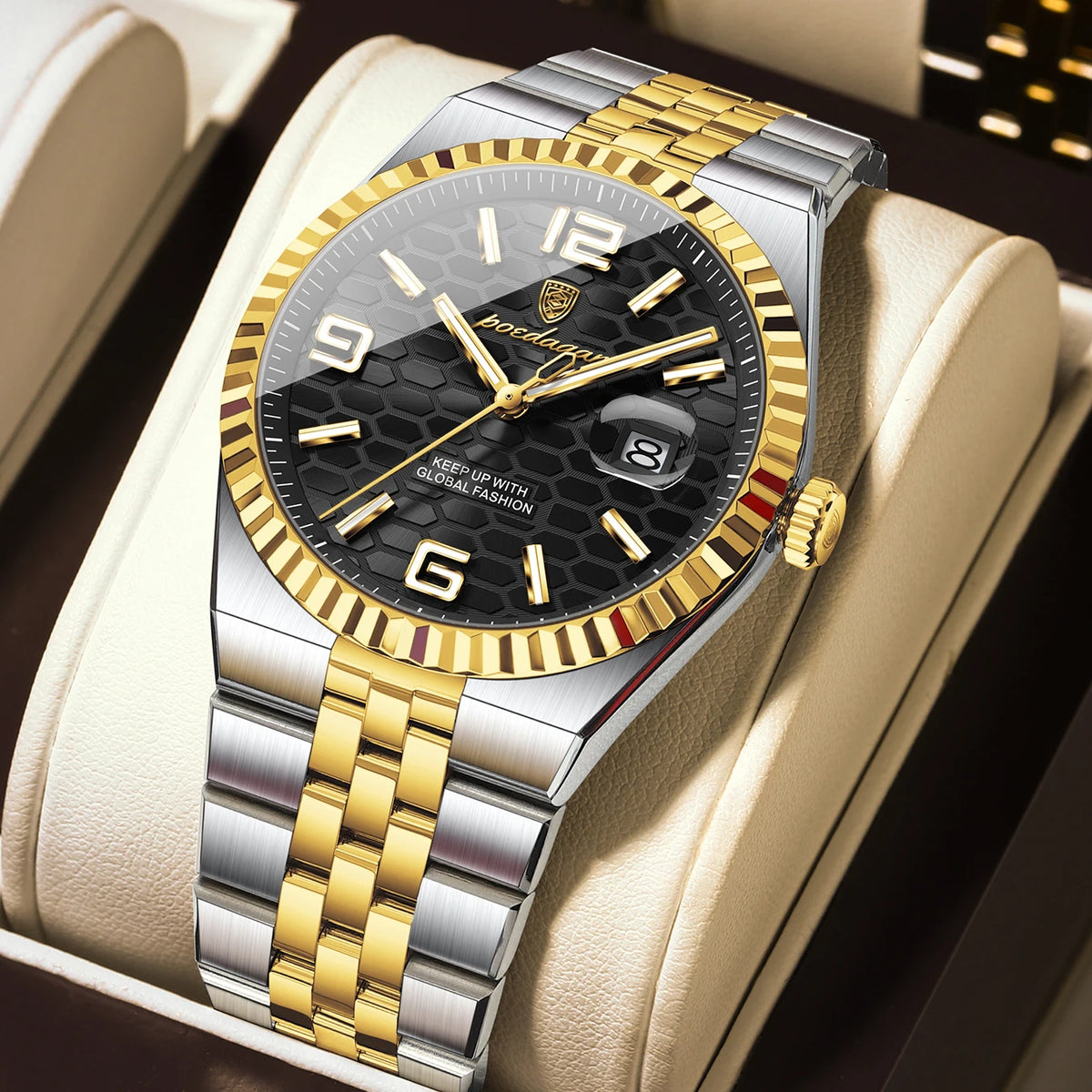 Reloj POEDAGAR de acero inoxidable para hombre, sumergible y con fecha
