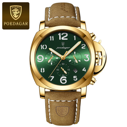 Reloj militar de hombre con correa de piel, sumergible y agujas luminosas