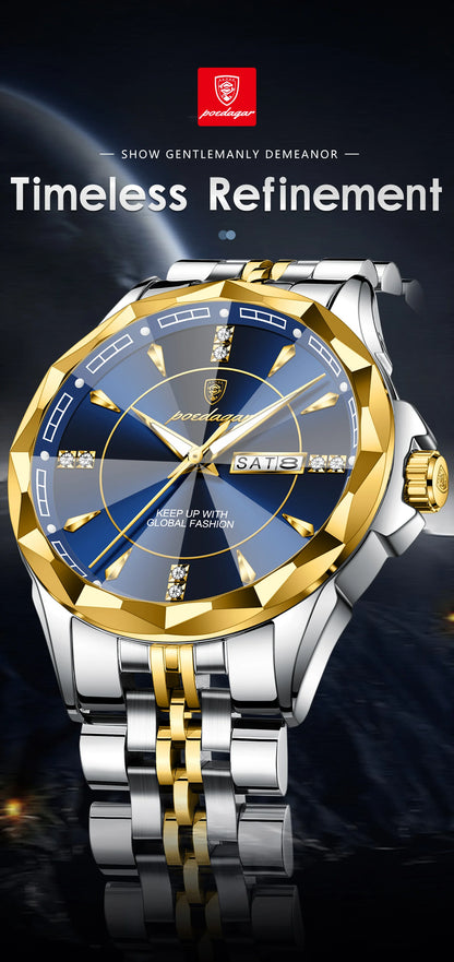 Reloj de hombre de acero inoxidable, sumergible, con fecha y día de la semana