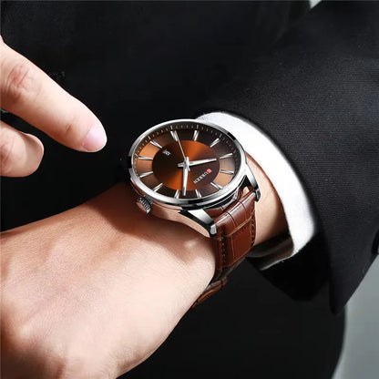 Reloj de hombre minimalista con calendario y correa de piel