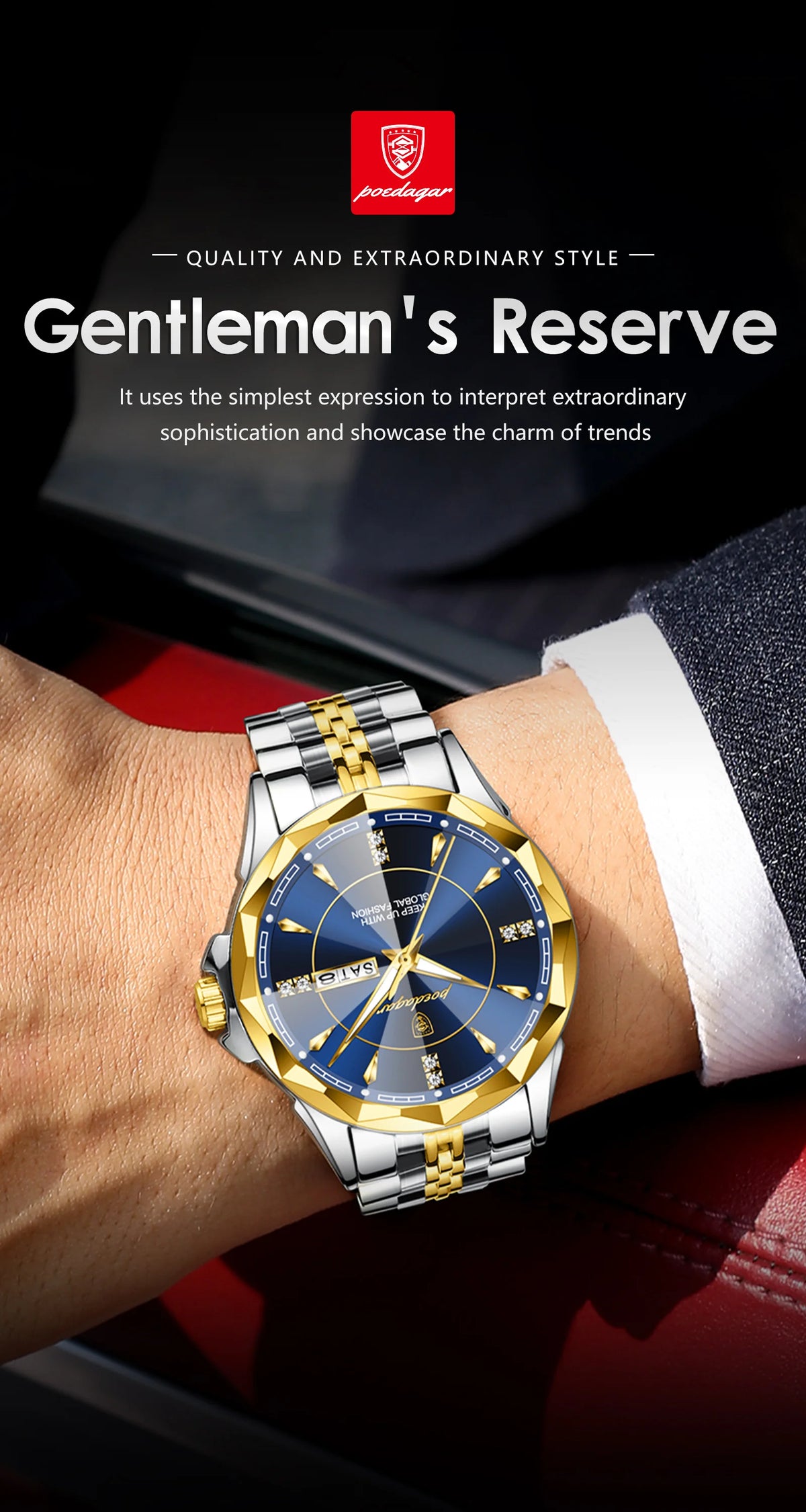 Reloj de hombre de acero inoxidable, sumergible, con fecha y día de la semana