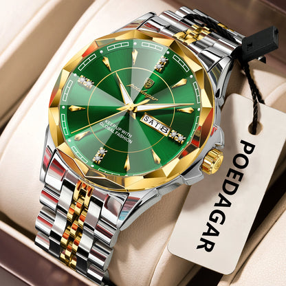 Reloj de hombre de acero inoxidable, sumergible, con fecha y día de la semana