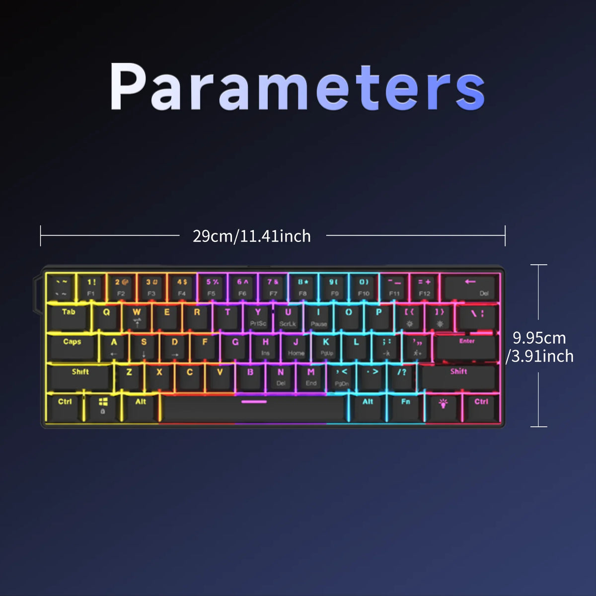 Teclado mecánico gamer compacto de 61 teclas con RGB, switches intercambiables