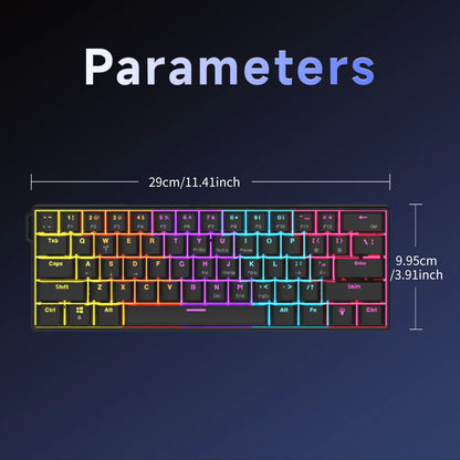 Teclado mecánico gamer compacto de 61 teclas con RGB, switches intercambiables
