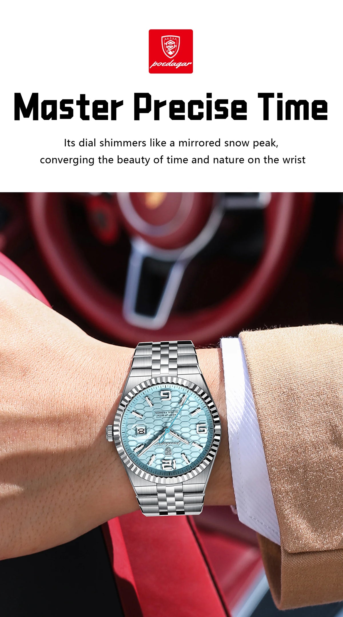 Reloj POEDAGAR de acero inoxidable para hombre, sumergible y con fecha