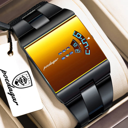 Reloj de hombre rectangular de acero inoxidable, con caja de regalo