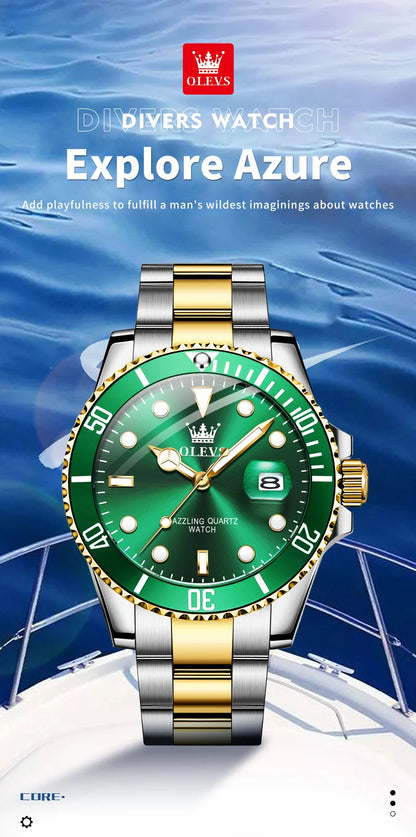Reloj de hombre de cuarzo resistente al agua, con fecha automática y correa de acero