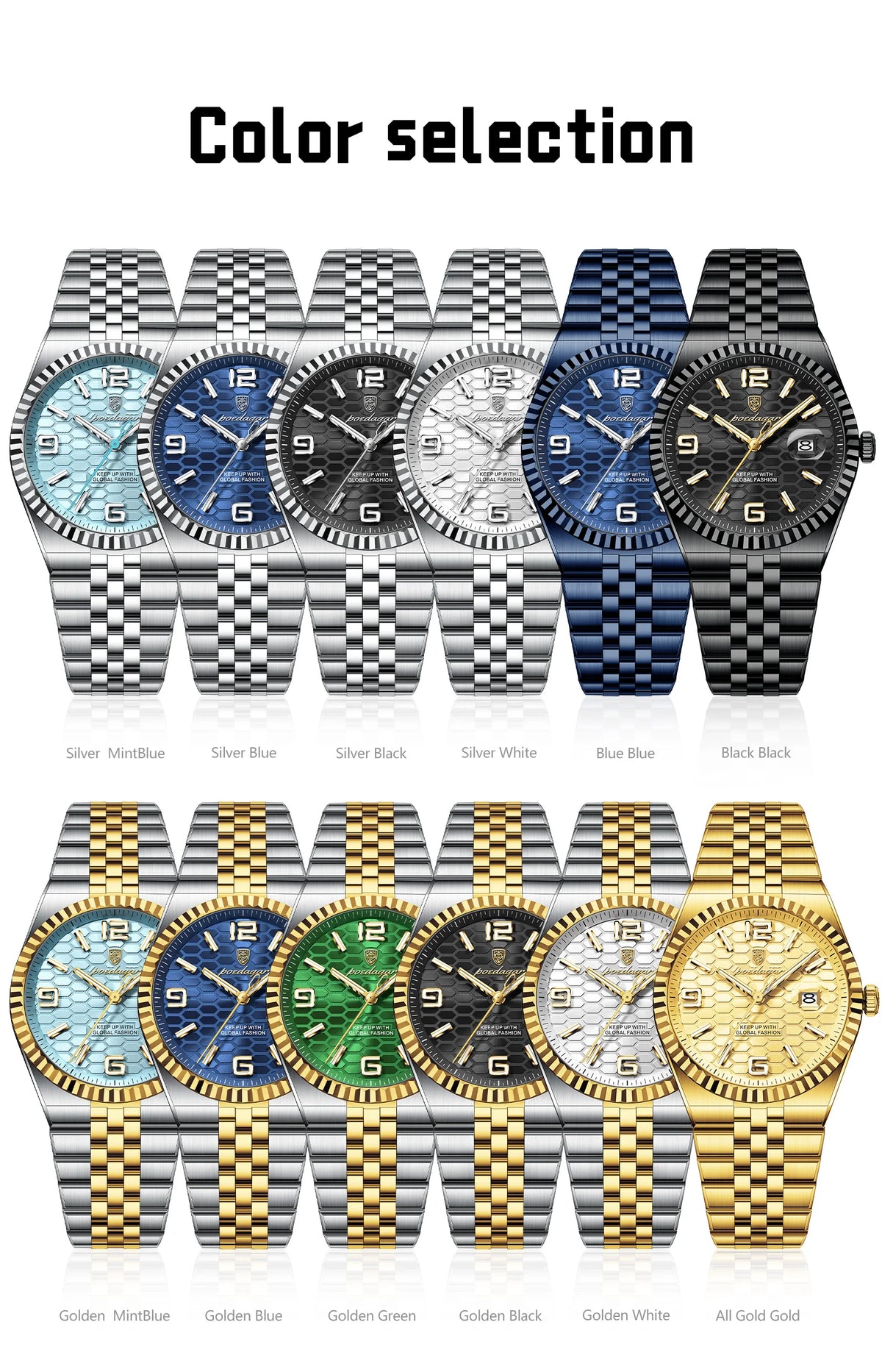 Reloj POEDAGAR de acero inoxidable para hombre, sumergible y con fecha