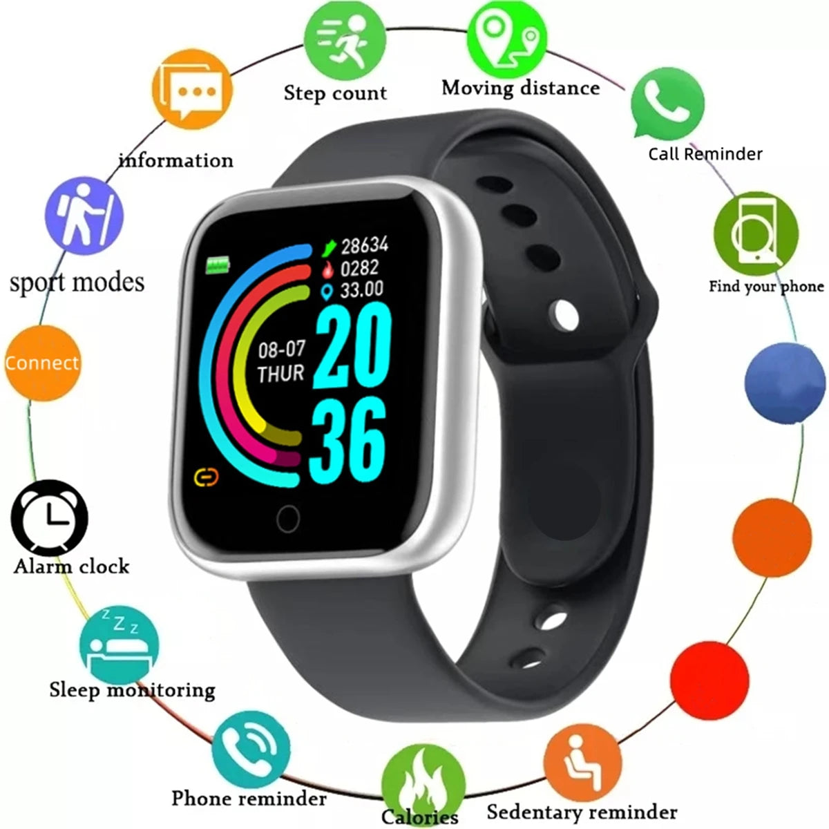 Reloj inteligente con monitor de actividad y notificaciones