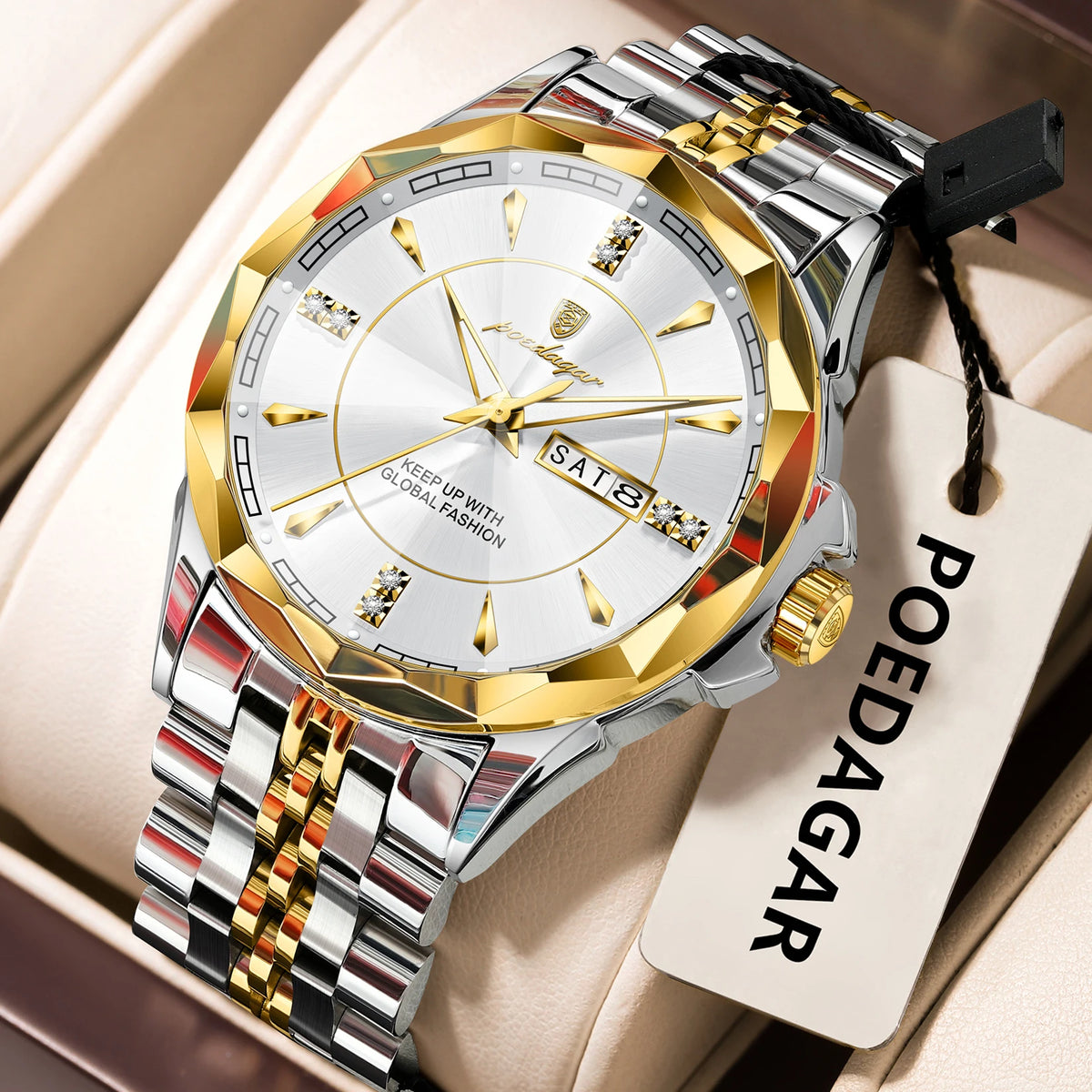 Reloj de hombre de acero inoxidable, sumergible, con fecha y día de la semana