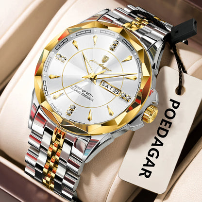 Reloj de hombre de acero inoxidable, sumergible, con fecha y día de la semana
