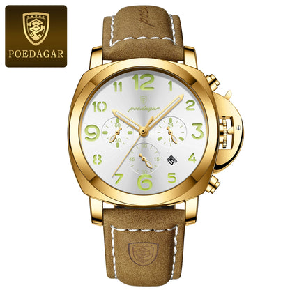 Reloj militar de hombre con correa de piel, sumergible y agujas luminosas
