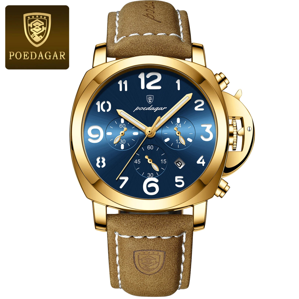 Reloj militar de hombre con correa de piel, sumergible y agujas luminosas