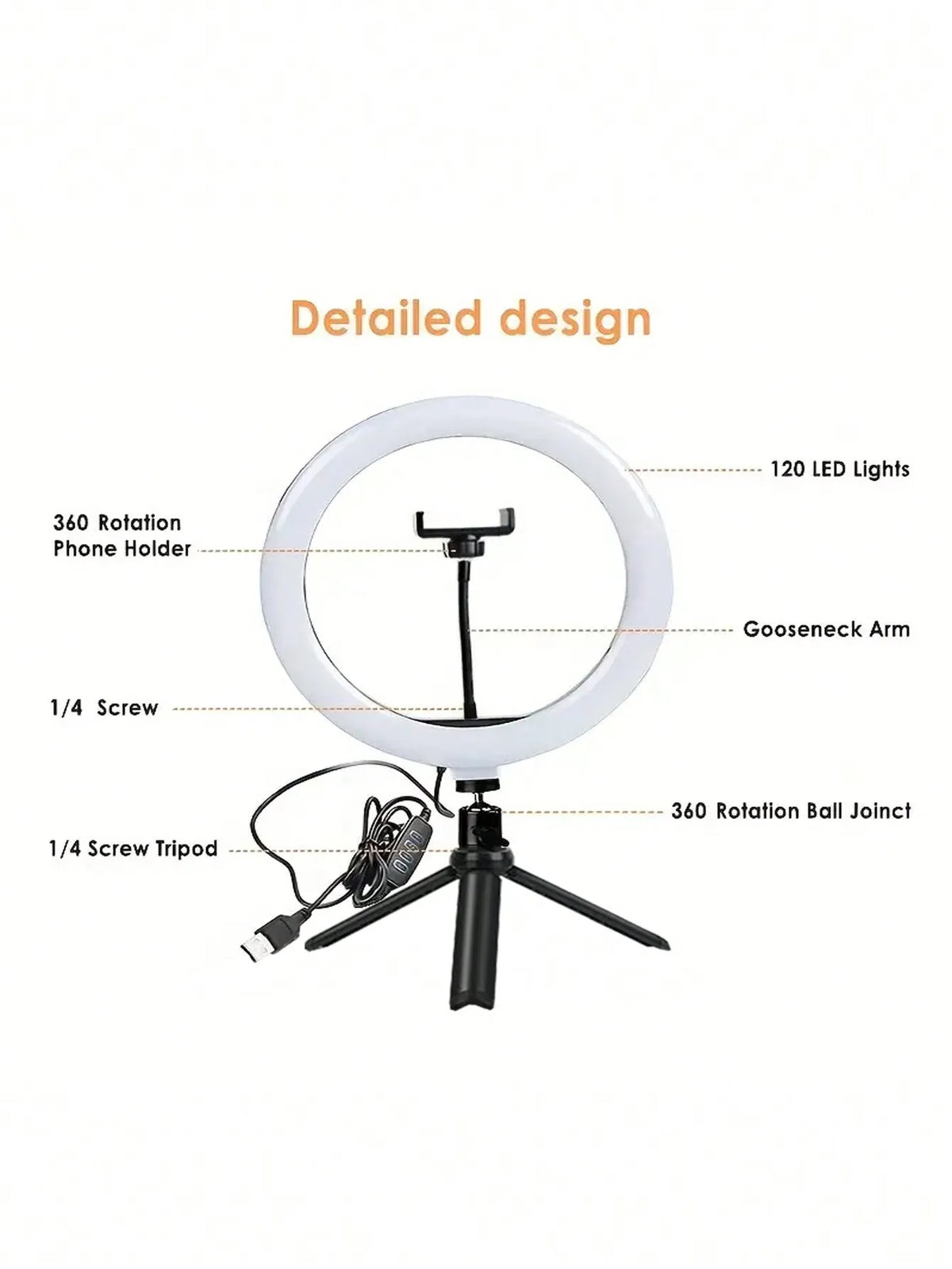 Aro de luz LED de 26 cm con trípode para selfies y fotografía
