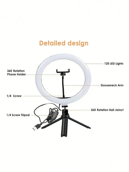 Aro de luz LED de 26 cm con trípode para selfies y fotografía