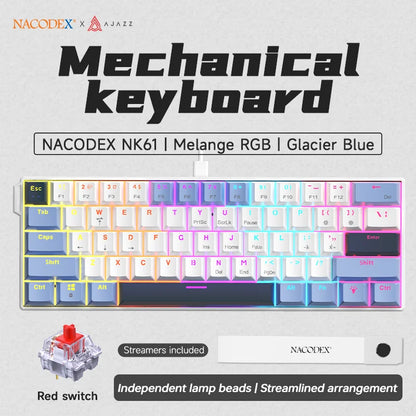 Teclado mecánico gamer compacto de 61 teclas con RGB, switches intercambiables