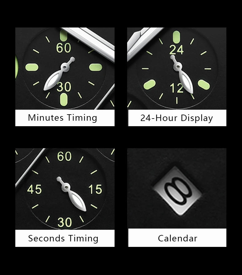 Reloj militar de hombre con correa de piel, sumergible y agujas luminosas