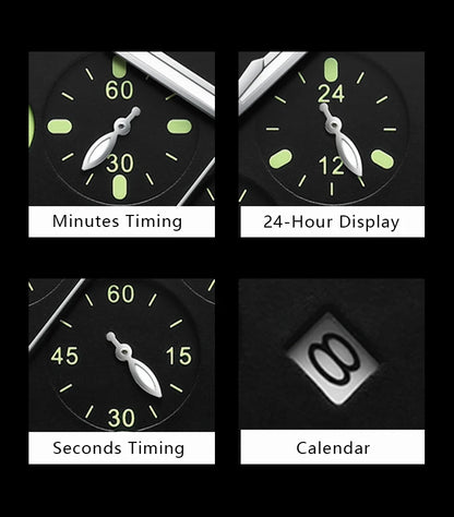 Reloj militar de hombre con correa de piel, sumergible y agujas luminosas